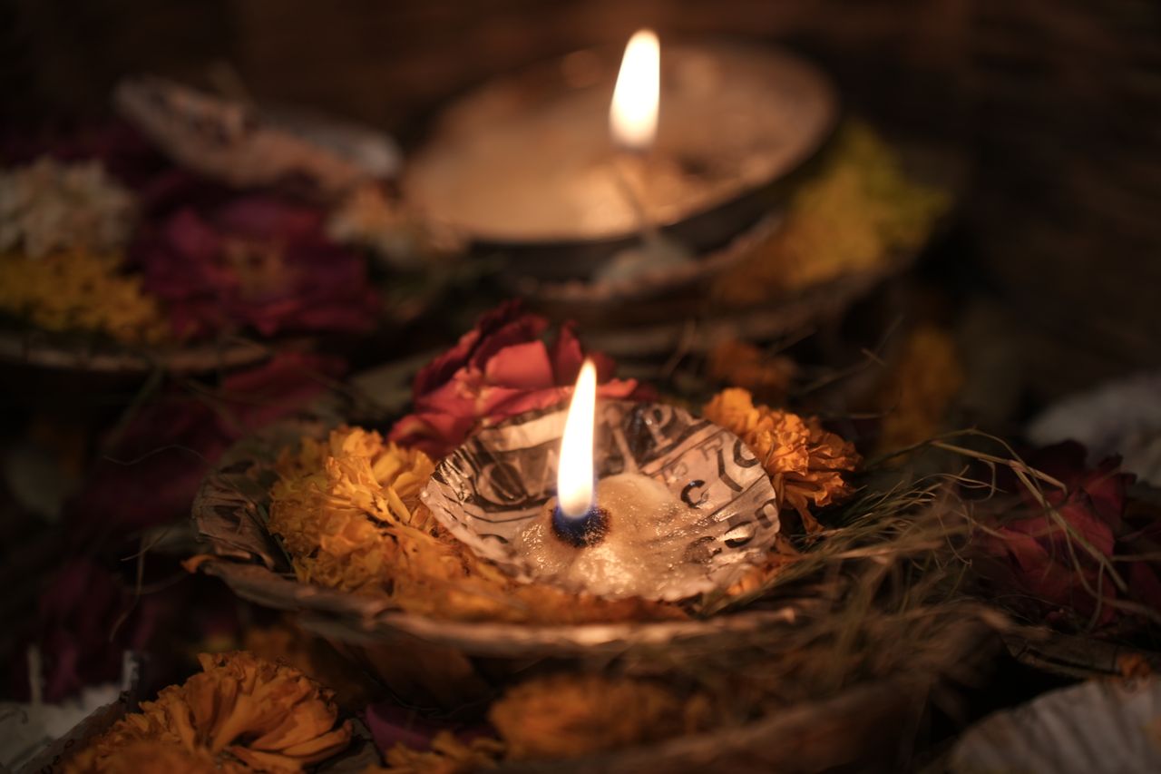 Evening lamps along the ghats of Varanasi